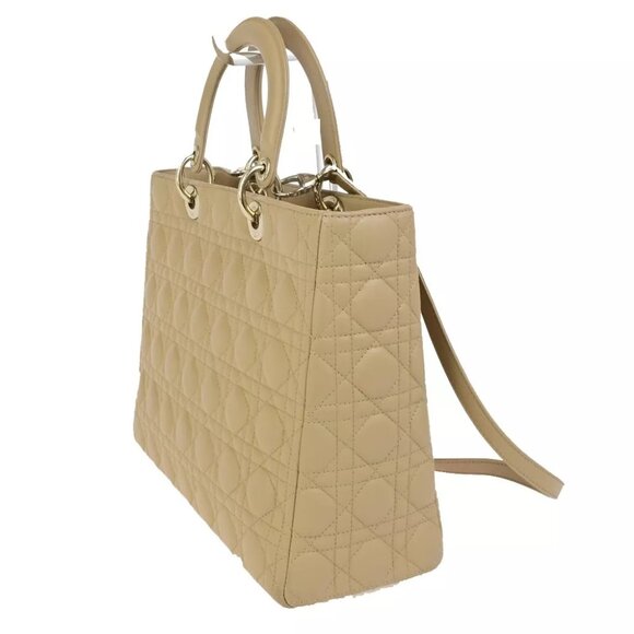 CHRISTIAN DIOR Lady Cannage 2Way Shoulder Hand Tote Bag Leather Beige 689RK841 - Picture 10 of 14